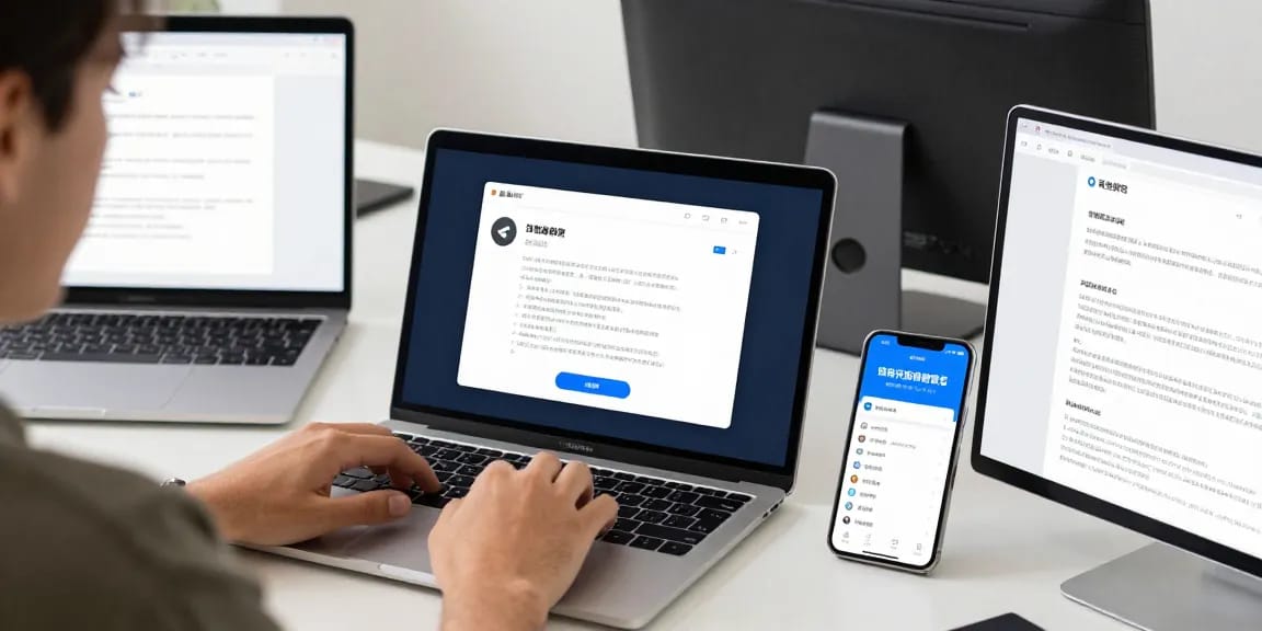 Customizing Telegram中文 interface in modern workspace with devices and translation tools.