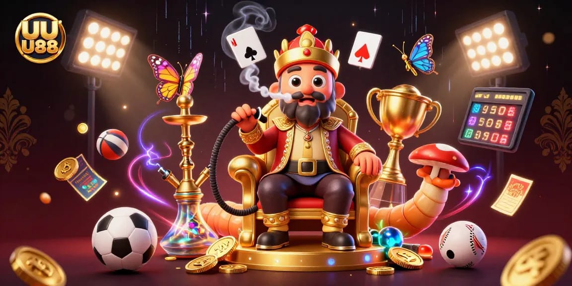 UU88 delivers sports betting excitement with a vibrant 3D casino illustration showcasing dynamic game elements.