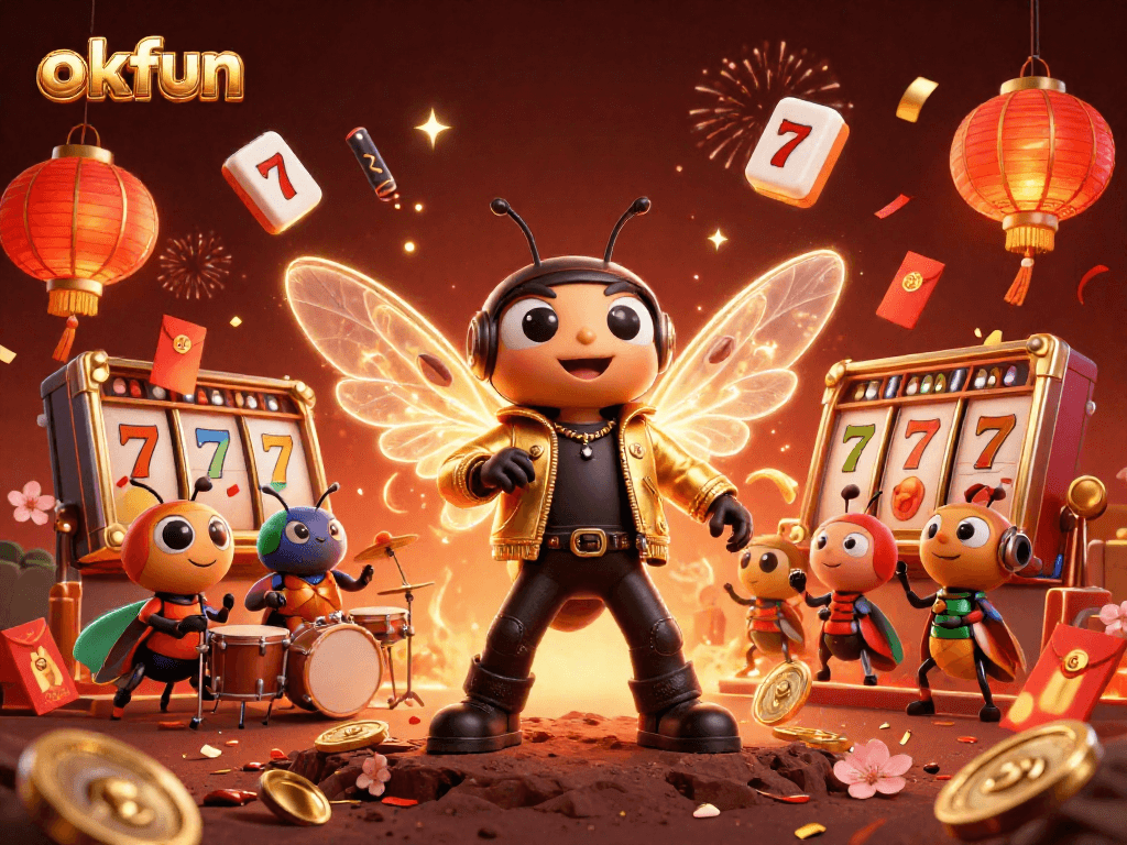 Experience thrilling gaming action at okfun with an energetic rock star scene celebrating casino excitement.