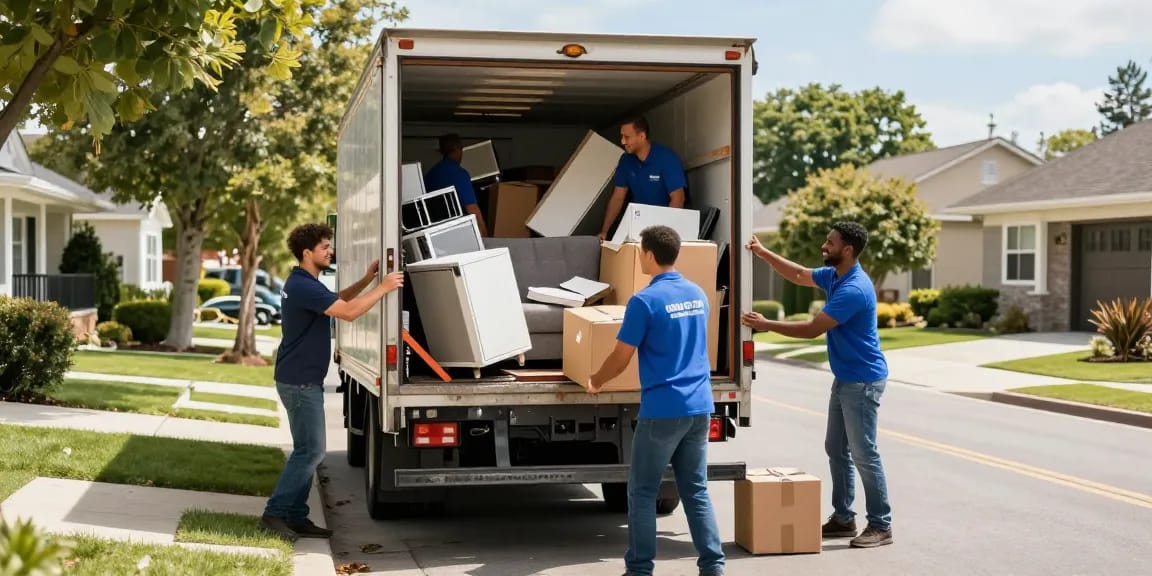 Efficient junk removal in Vancouver showcasing a professional moving team handling furniture and debris to provide target Junk Removal Vancouver services.
