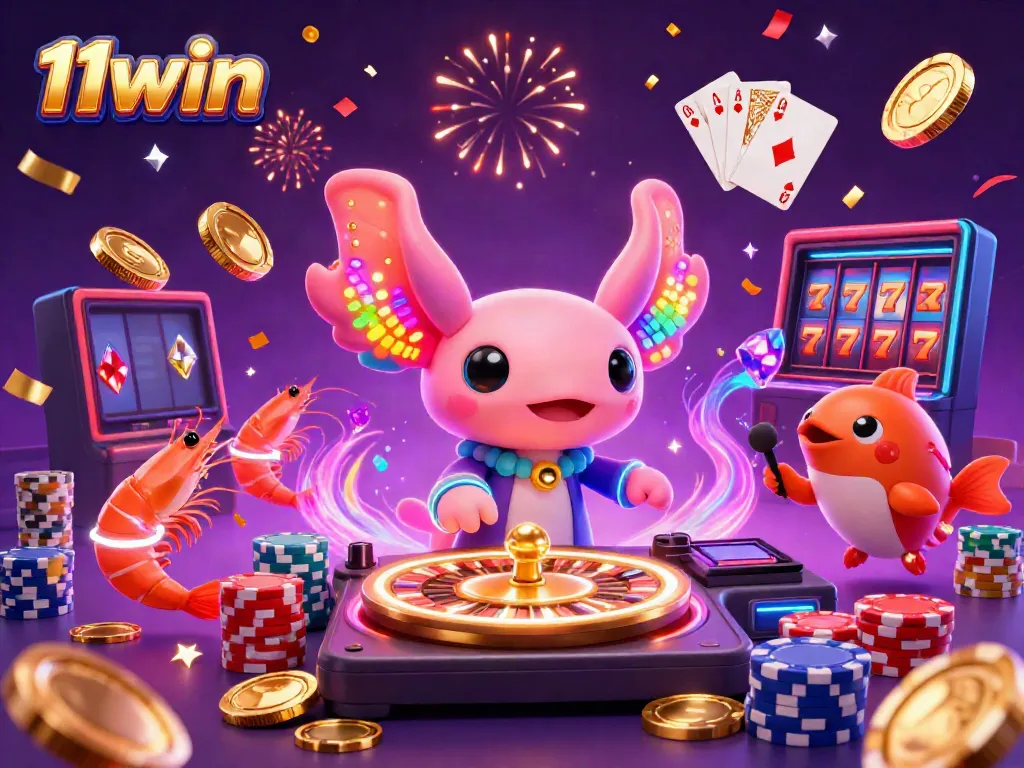 Experience vibrant fun at 11win with a colorful digital casino scene featuring dynamic characters and rich gaming elements.