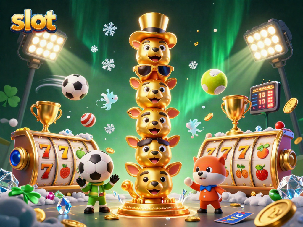 Spin slot machines with excitement as animated golden totem and sports elements gather around.