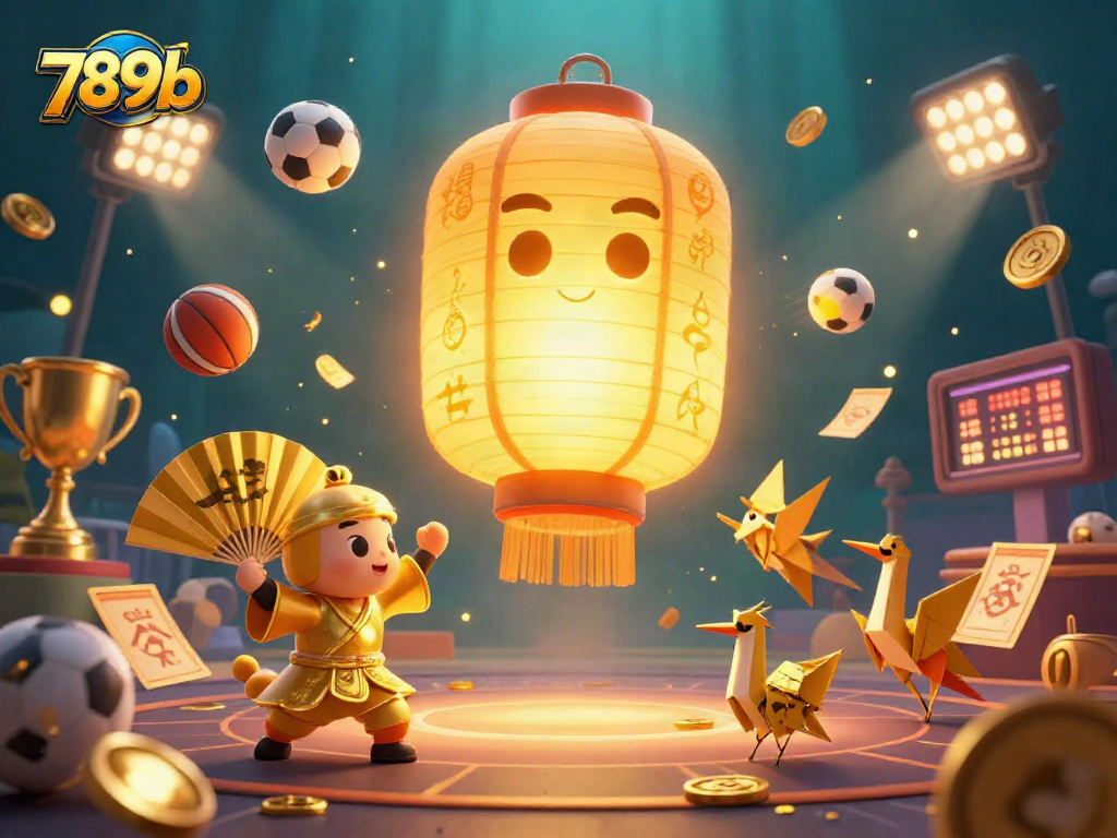 Bet on vibrant casino action with 789b featuring golden lantern spirits and dynamic sports balls.