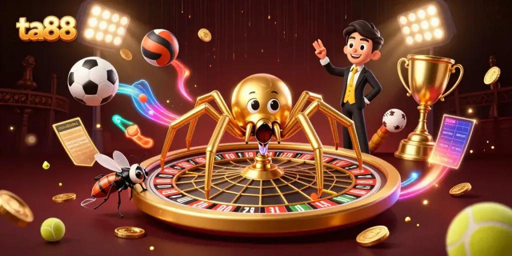 Engage in thrilling bets at ta88 with a captivating roulette-themed web spun by a golden spider.