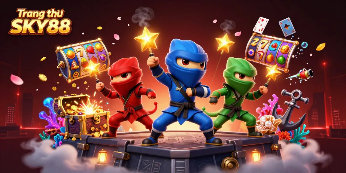 Experience thrilling gameplay at Trang chủ SKY88 with ninja chameleons amidst dynamic casino elements.