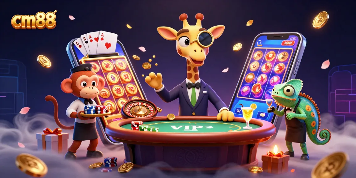 Catching cm88 magic at the casino with a high-roller giraffe revealing excitement and golden gains.
