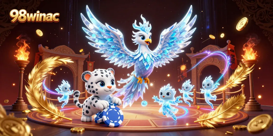 Engage in thrilling 98winac experiences with a vibrant 3D illustration showcasing lively characters and casino elements.