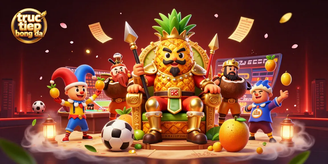 Experience truc tiep bong da live with tropical casino elements, vibrant characters, and dynamic sports betting action.