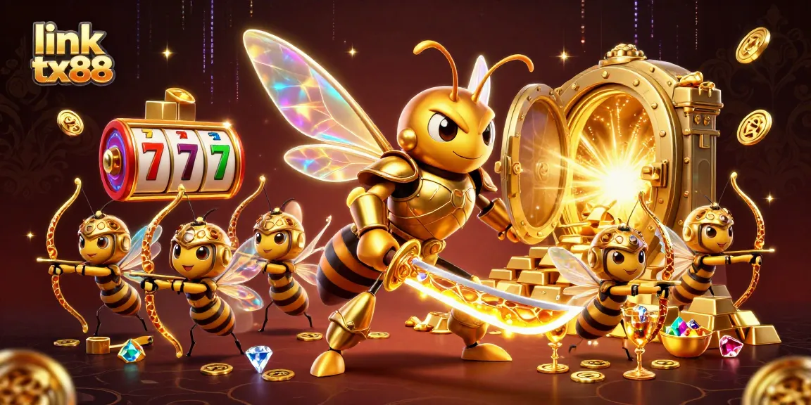 Experience the thrill of link tx88 in this vibrant 3D casino illustration featuring a golden hornet and exciting game elements.