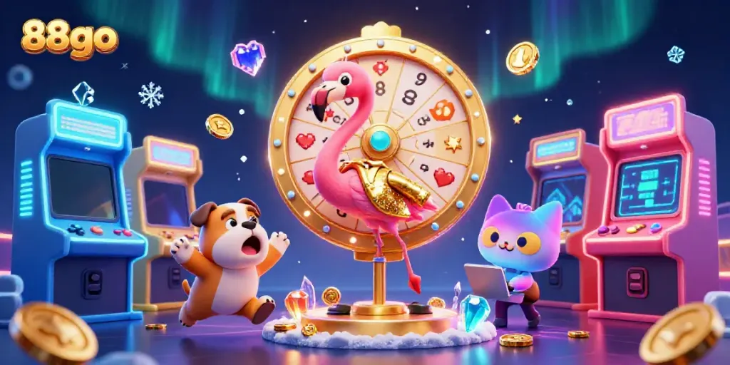 Engage in thrilling gameplay at 88go with a vibrant digital prize wheel and lively animated characters.