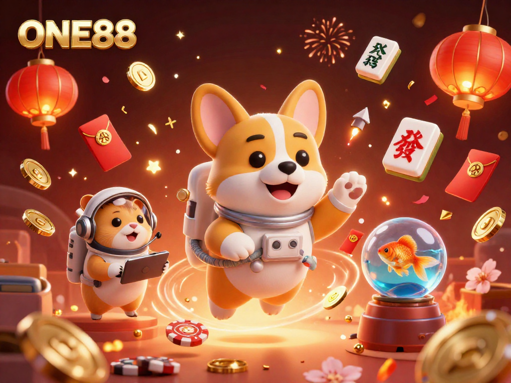 Experience thrilling gameplay at ONE88 with a vibrant 3D cosmic casino scene.