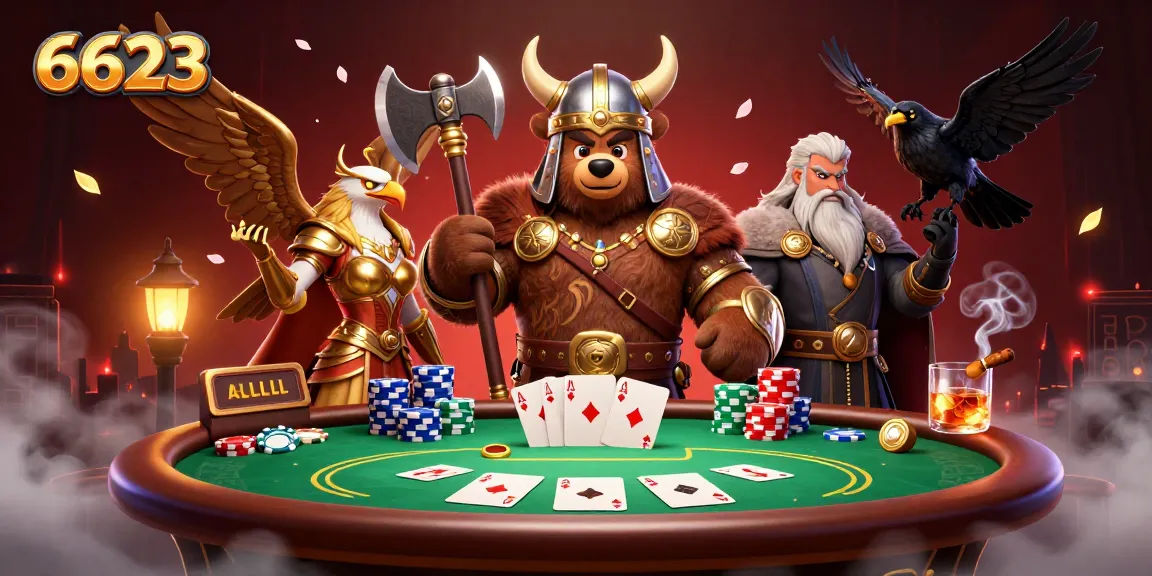 Experience thrilling gameplay at 6623 with a vibrant poker scene featuring Viking characters.