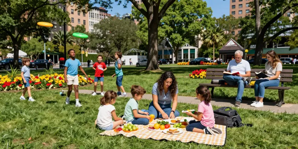 Community picnic scene at a park showcasing families and friends enjoying the outdoors, highlighting the essence of streek.ca lifestyle.
