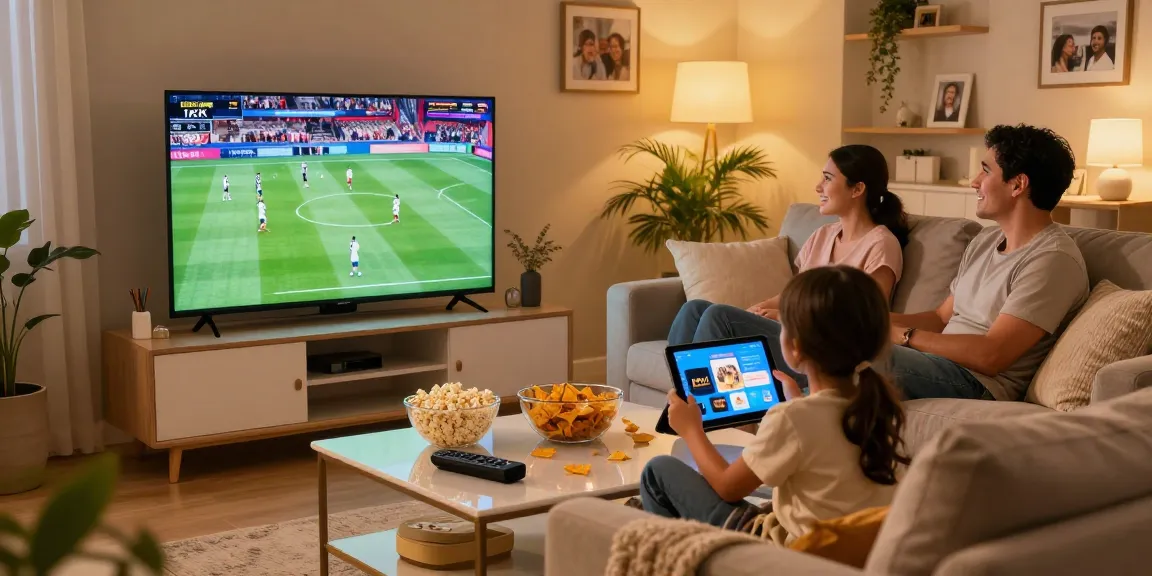 Best IPTV Canada family streaming sports in 4K on a cozy sofa with snacks
