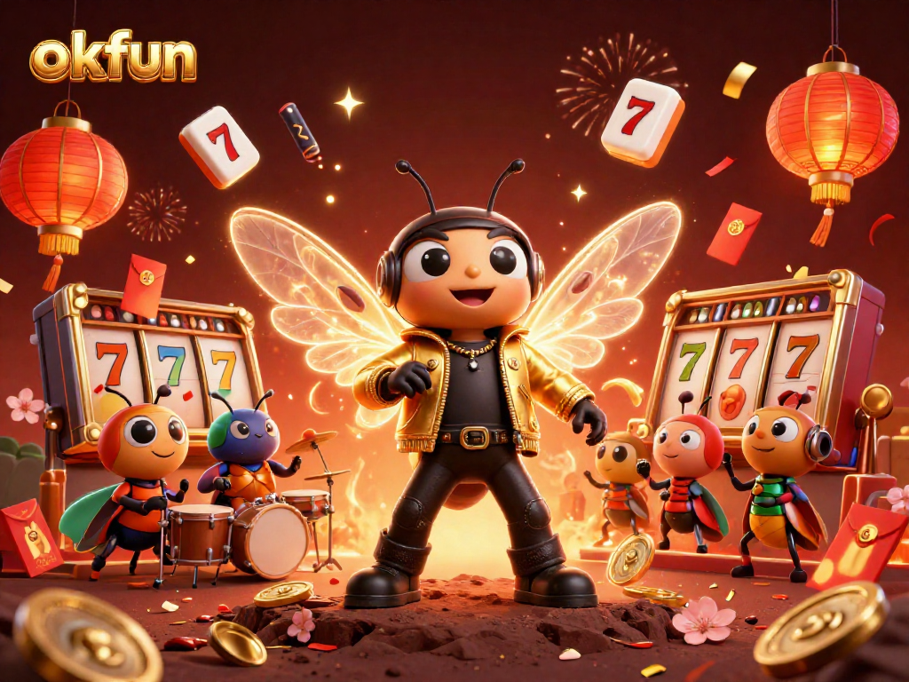 Experience thrilling gaming action at okfun with an energetic rock star scene celebrating casino excitement.