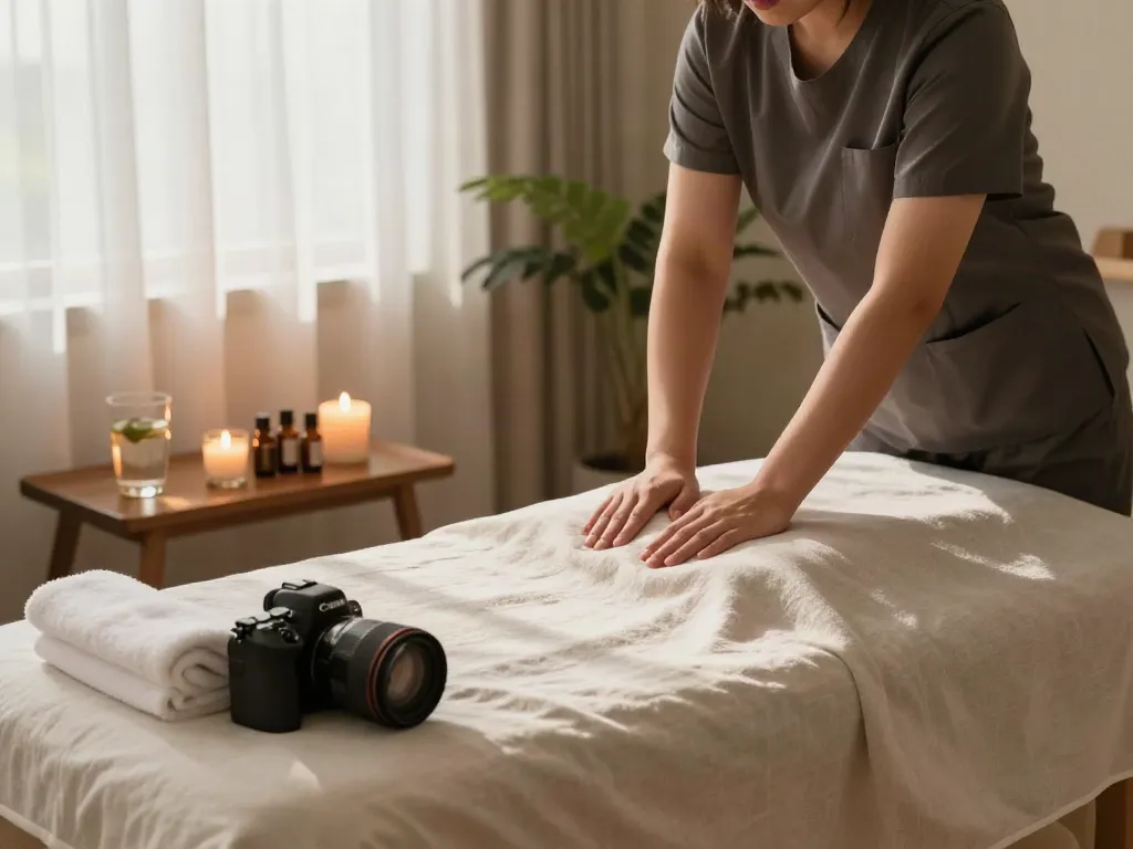 Experience relaxing 부천출장마사지 in a serene home setting with soothing elements.