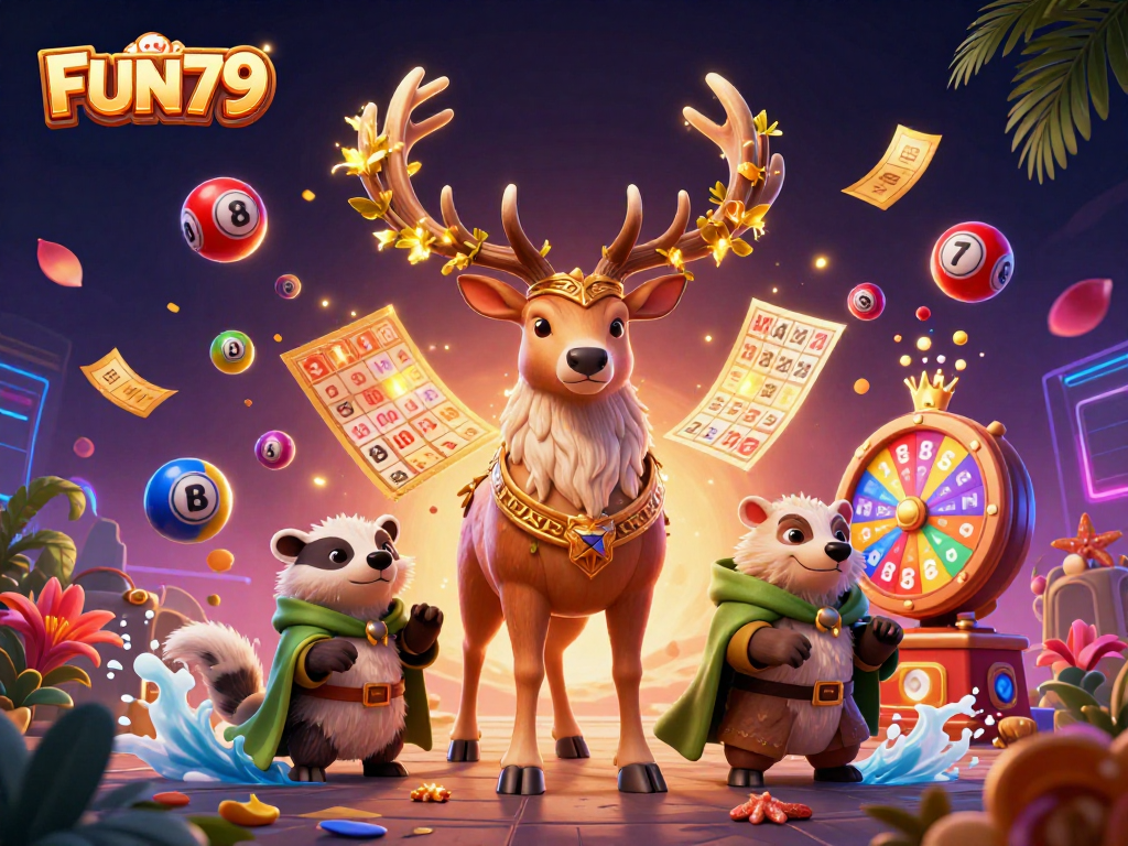 Win big at FUN79 with an exciting cosmic casino adventure featuring lottery elements and playful characters.