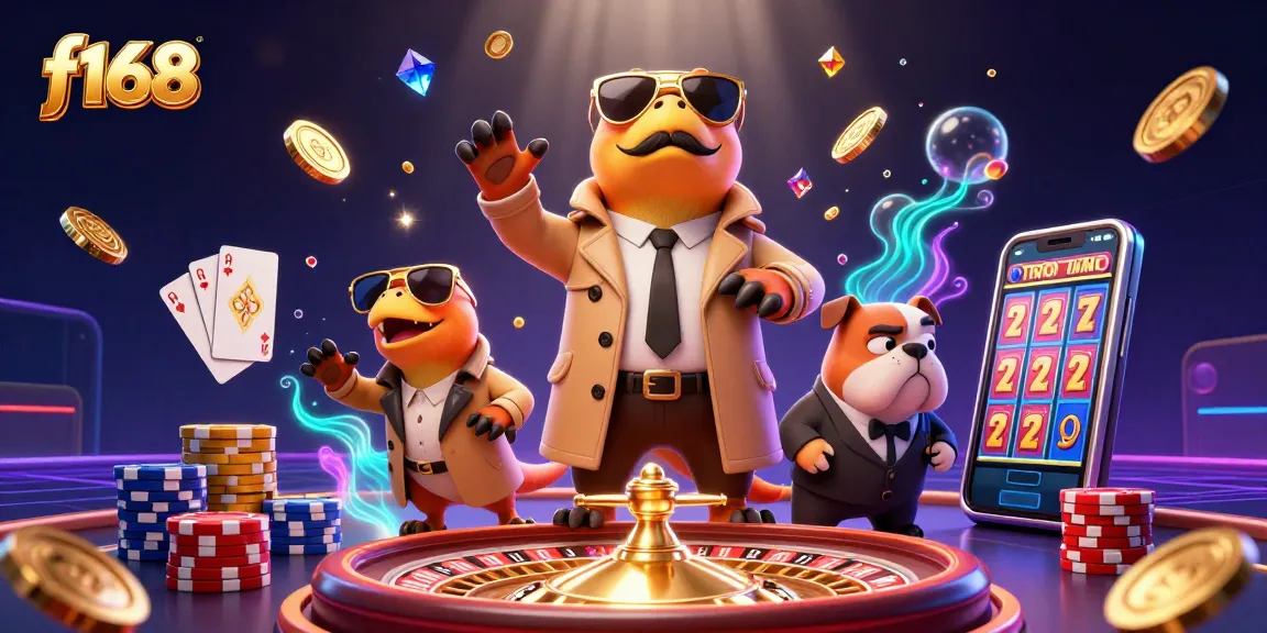 Experience thrilling gaming adventures at f168 in this dynamic casino scene with cartoon raptors.