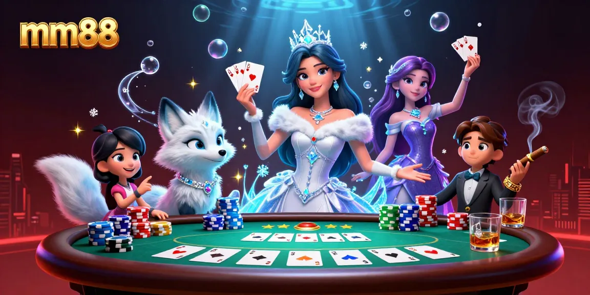 Engage with mm88 for high-stakes poker excitement featuring vibrant illustrations and dynamic game elements.
