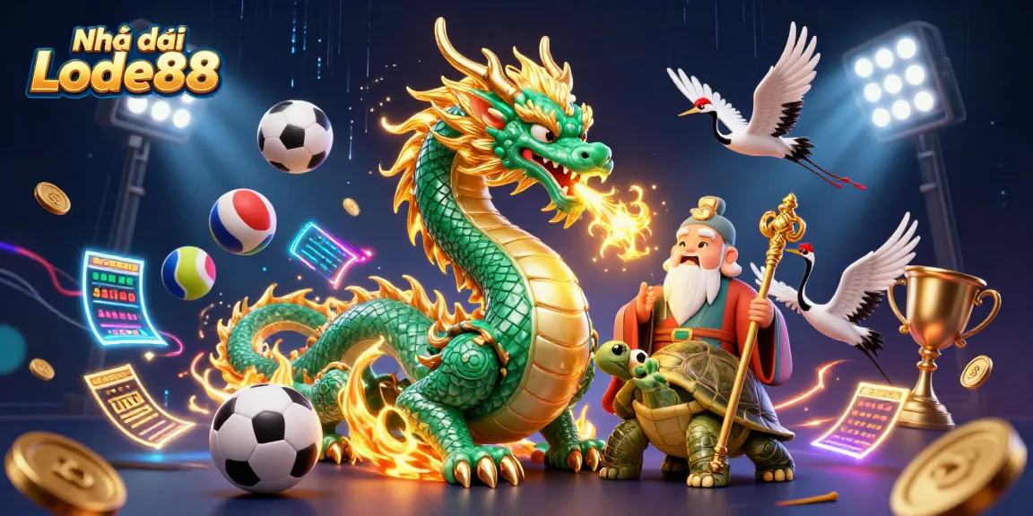 Experience Nhà cái Lode88 with vibrant casino scenes featuring dynamic sports elements and mythical characters.
