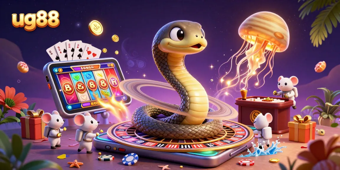Experience the thrill at ug88 with tiny astronaut mice betting on a roulette wheel around a cosmic Saturn.