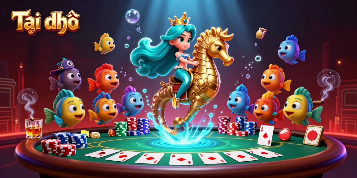 Engaging scene showcasing Tại đây with a mermaid princess and seahorse in a vibrant casino environment.