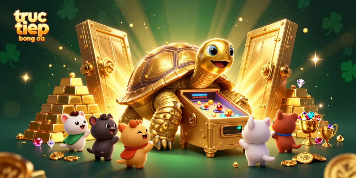 Experience the excitement of truc tiep bong da with a dazzling illustration featuring a colossal golden tortoise as a pinball machine.