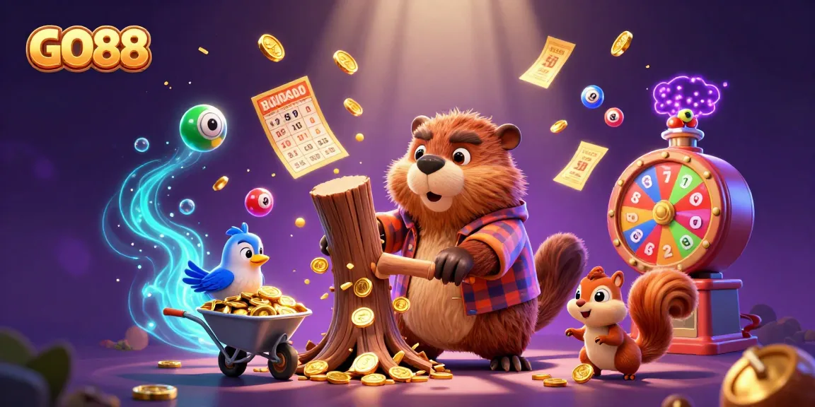 Experience winning moments with GO88, highlighted by dynamic casino-themed elements and playful characters.